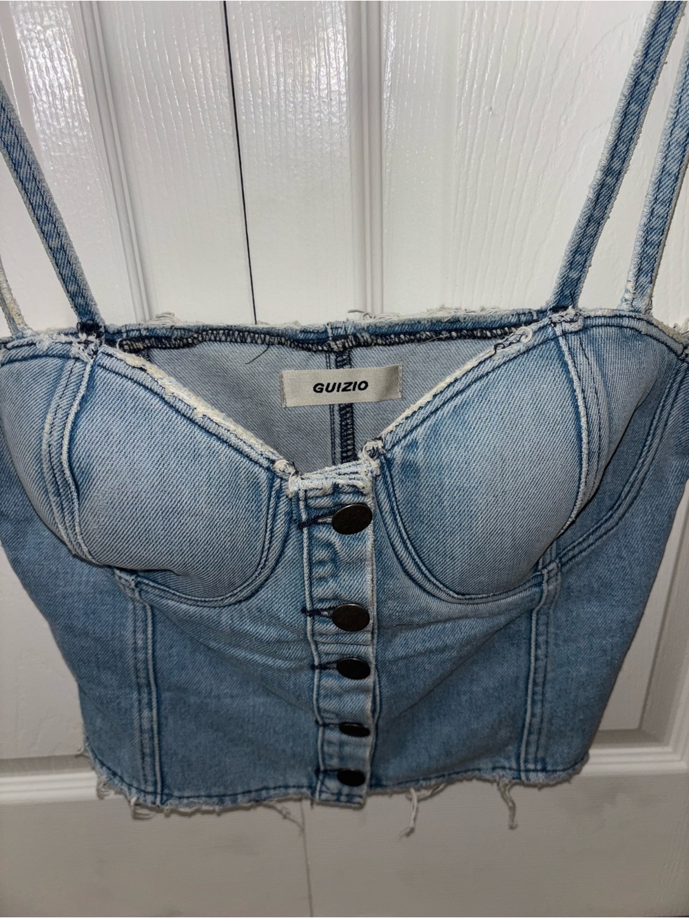 DANIELLE GUIZIO DISTRESSED DENIM BUTTON TOP - Picture 4 of 6